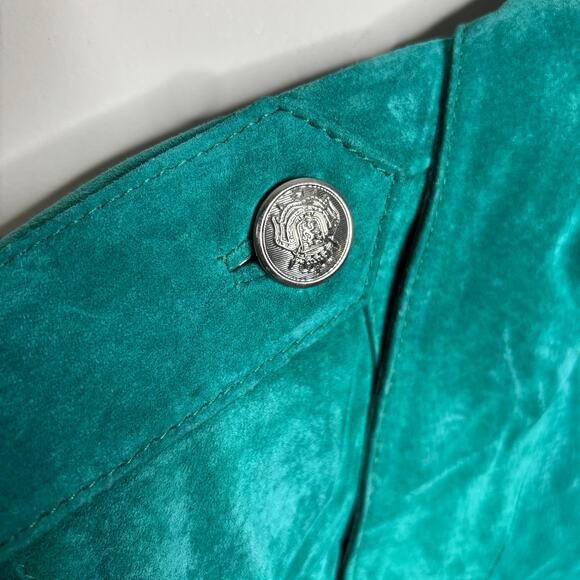 Pensez a moi Green Cropped Suede Leather Vintage Jacket Sz M - Picture 6 of 13